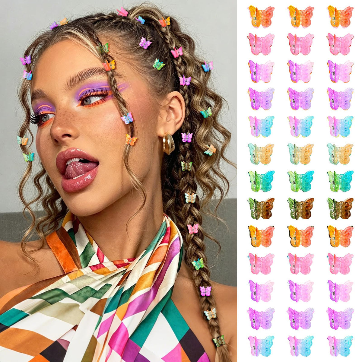 Mini Butterfly Hair Clips, Y2K 90s 50pcs Hair Accessories (Rainbow Plating)