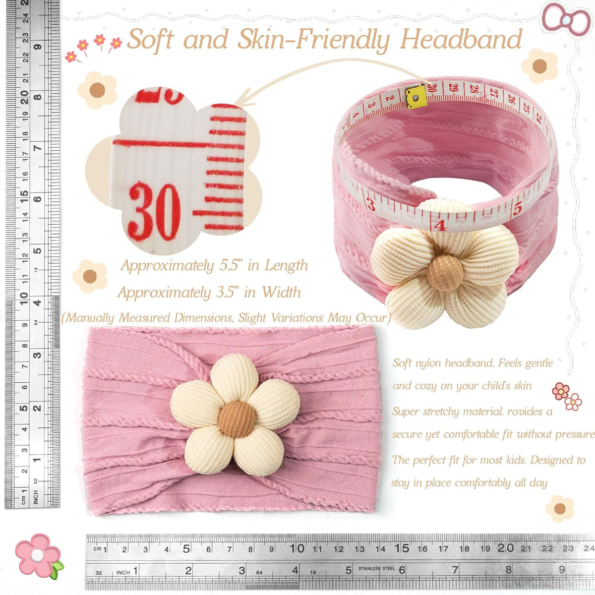 CÉLLOT 5Pcs Baby Flower Headbands Baby Girl Soft Nylon Headband for Newborn