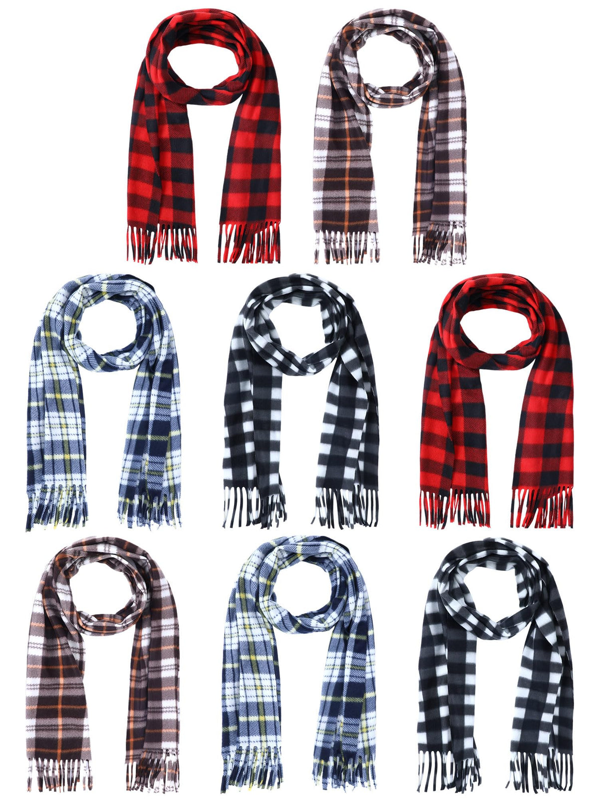 Fourluoo 8 Pcs Kids Winter Scarf Buffalo Plaid Kids Scarves Christmas Warm Shawls Scarves Parent Child Scarf for Boys Girls