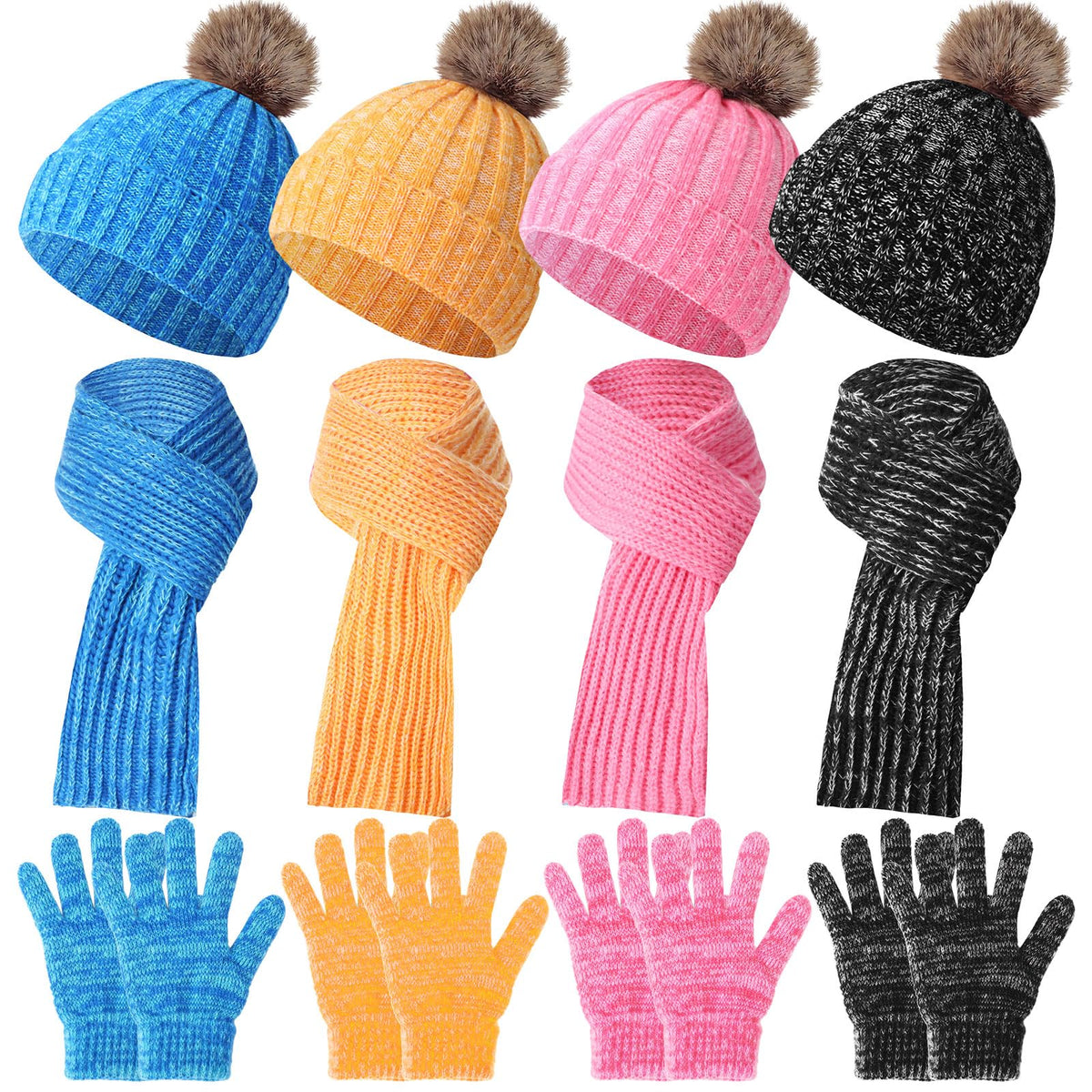 Liitrsh 4 Sets Kids Winter Hat Scarf Gloves Set for Girls