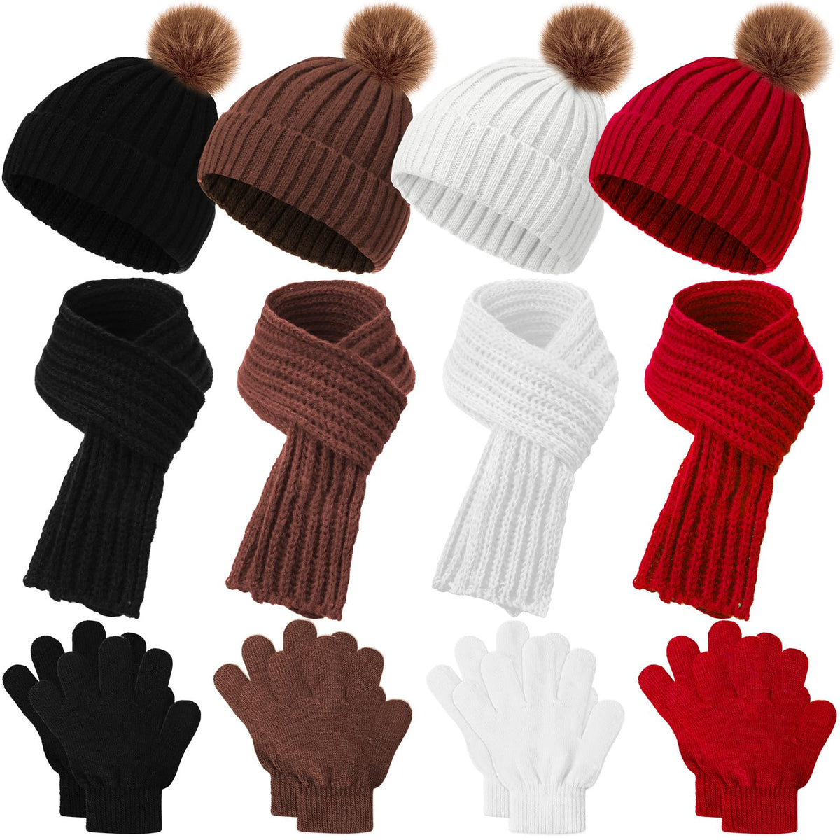 Liitrsh 4 Sets Kids Winter Hat Scarf Gloves Set for Girls
