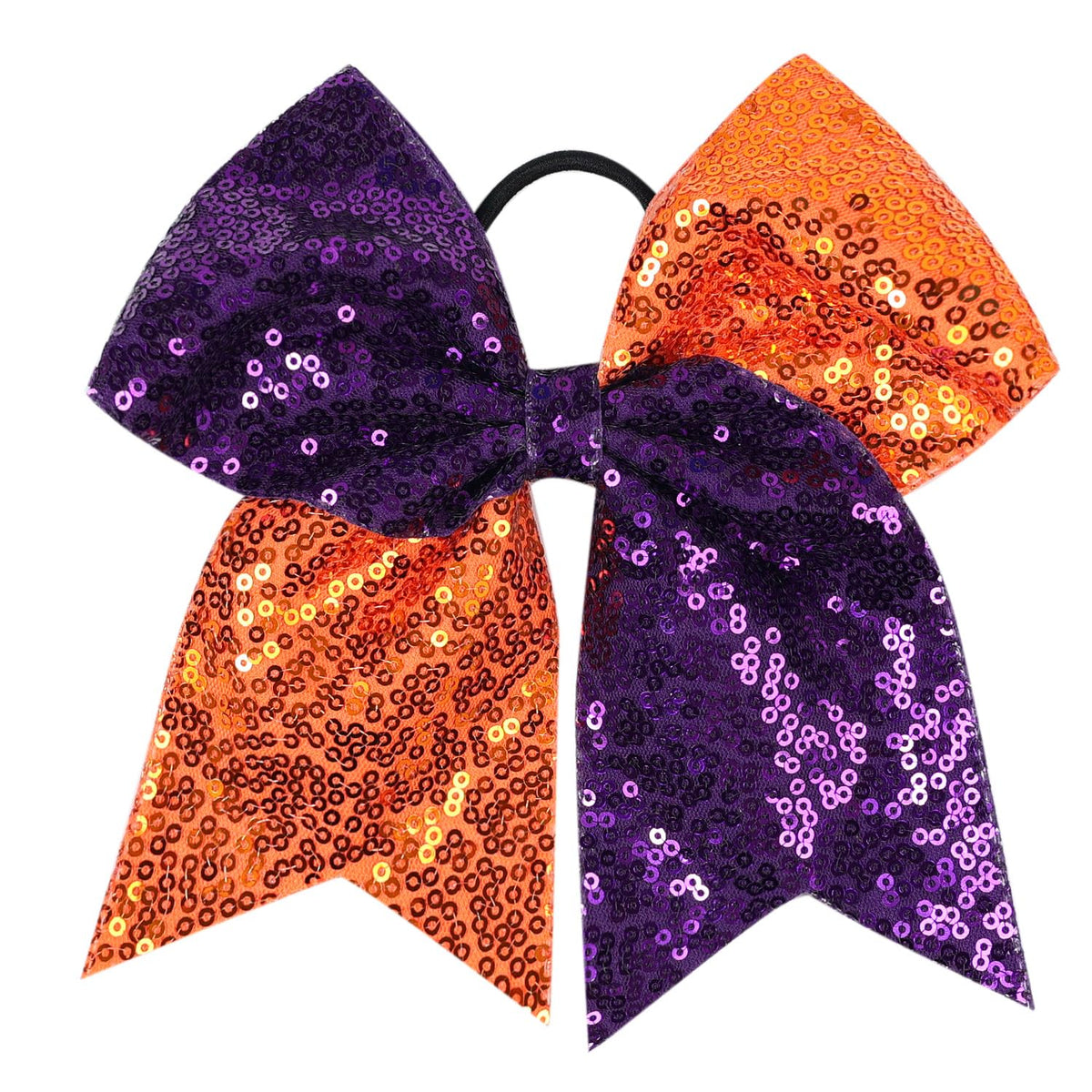 Bow Hair Tie for Girls Large Cheer Bow Sequins Ponytail Women Teen Girls Cheerleading Ribbon Holder Hair Band (Black + Orange)