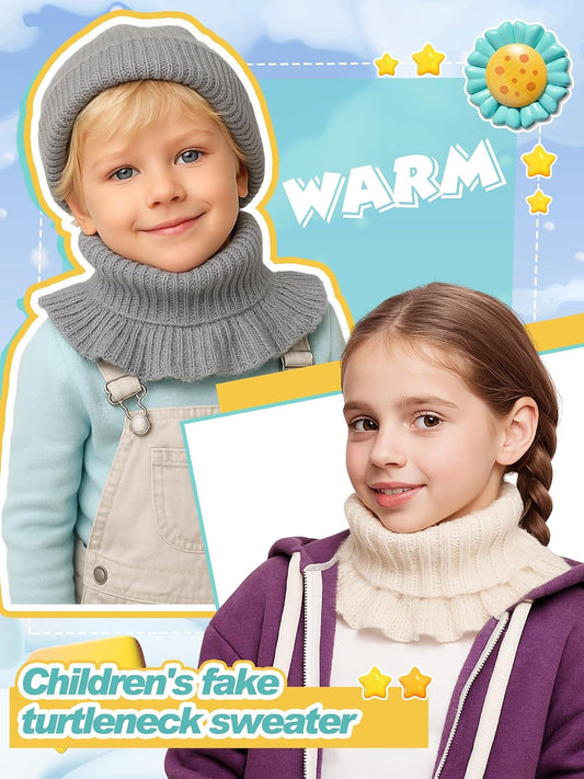 Fourluoo 6 Pcs Warm Kids Knit Scarves Fake Turtleneck Toddler Winter Detachable High Dickey Half Top Collar Knitted Fake Collar Warm Ruffle Mock Blouse False Neck Warmer for Girls Boys