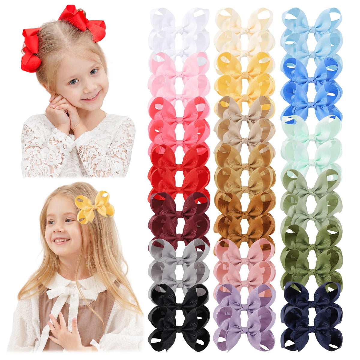 YHXX YLEN 40PCS 3Inch Hair Bows for Girls Grosgrain Ribbon Toddler Hair Bow