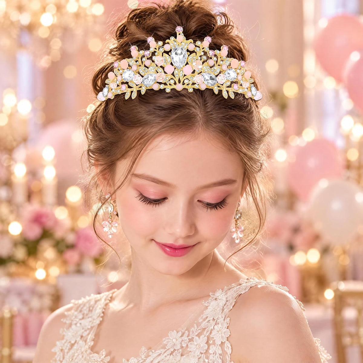 TAROSE Crystal Tiaras for Women Princess Birthday Crowns for Girls