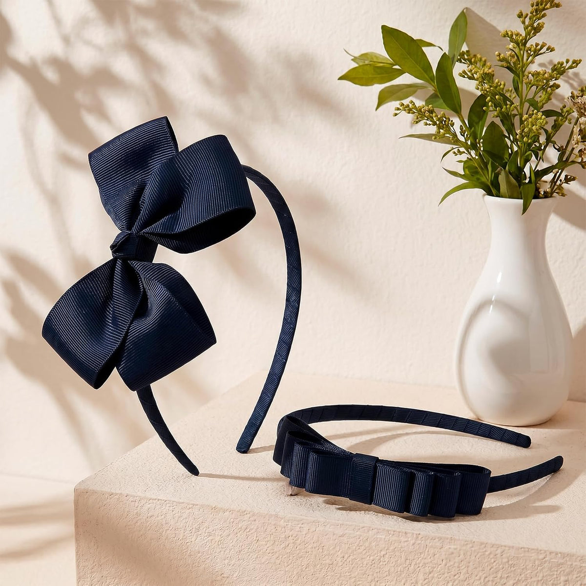 2Pcs Navy Blue Bow Headbands for Girls Toddler Uniform Hair Accessories