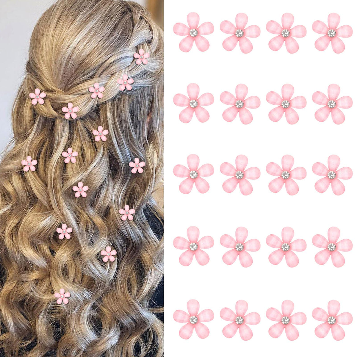 YISSION Colorful Rhinestone Hair Accessories - Mini Flower Hair Clips, Pins & Barrettes for Wedding, Bridal, Girls & Women