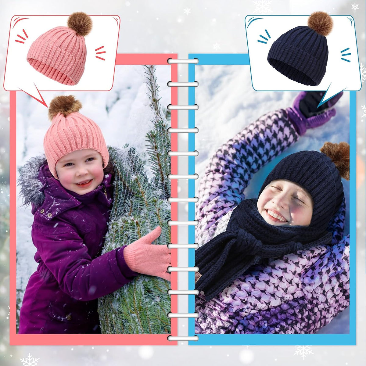 Liitrsh 4 Sets Kids Winter Hat Scarf Gloves Set for Girls
