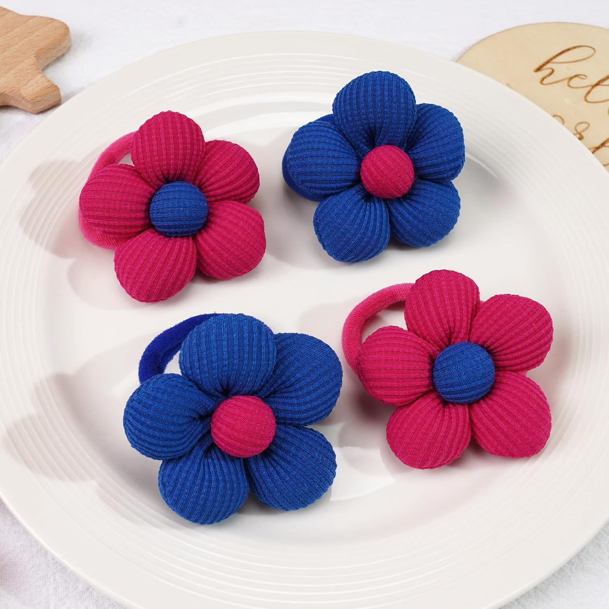 CÉLLOT 10PCS Flower Hair Ties,4cm in Diameter Seamless Nylon Bands, Normal Ponytail Holders for Girls,Teens and Women
