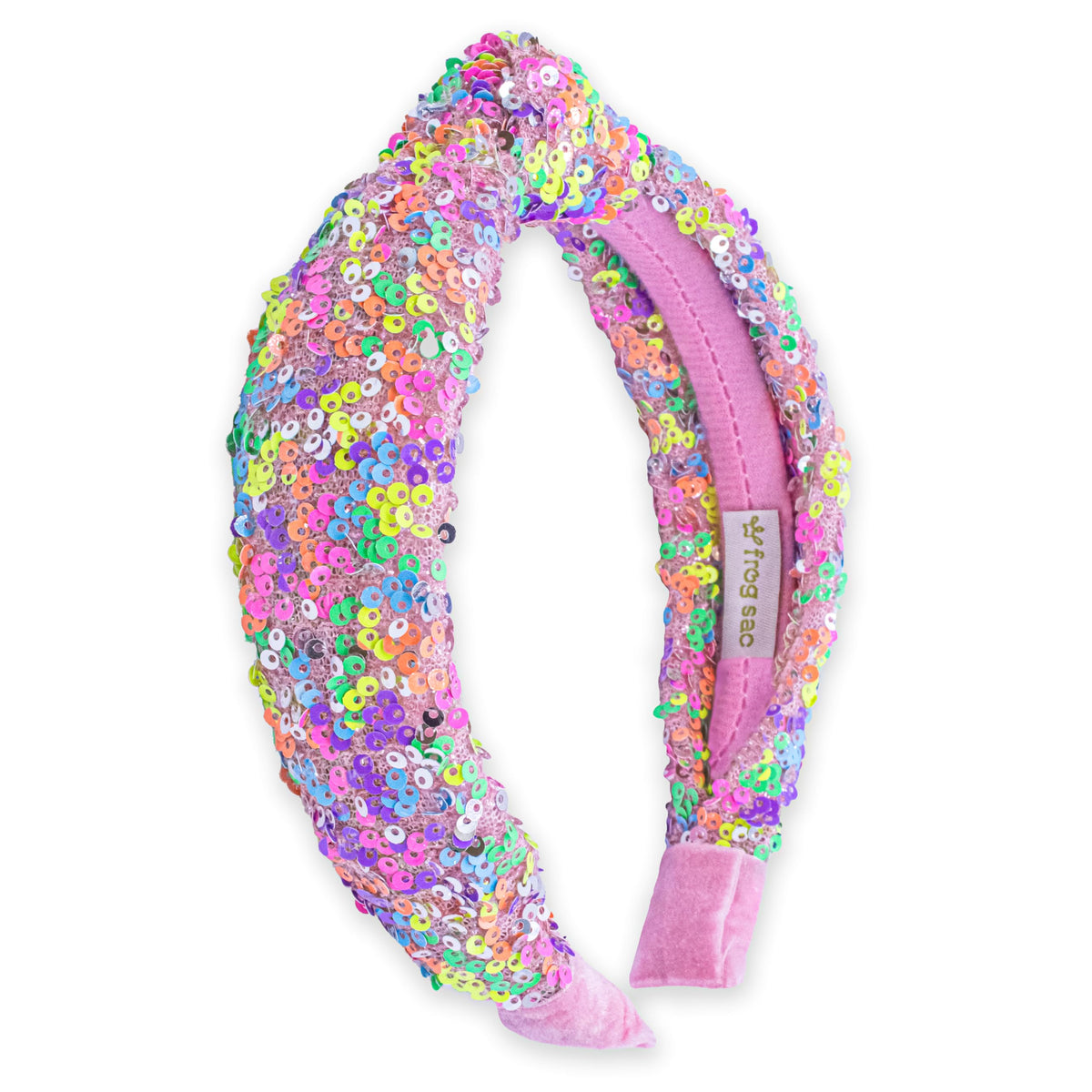 FROG SAC Knotted Headbands for Girls - Rainbow Sequin Knot Head Bands for Kids, Sparkly Toddler Headband, Sparkle Beaded Hair Band Accessories, Easter Basket Fillers Stocking Stuffers