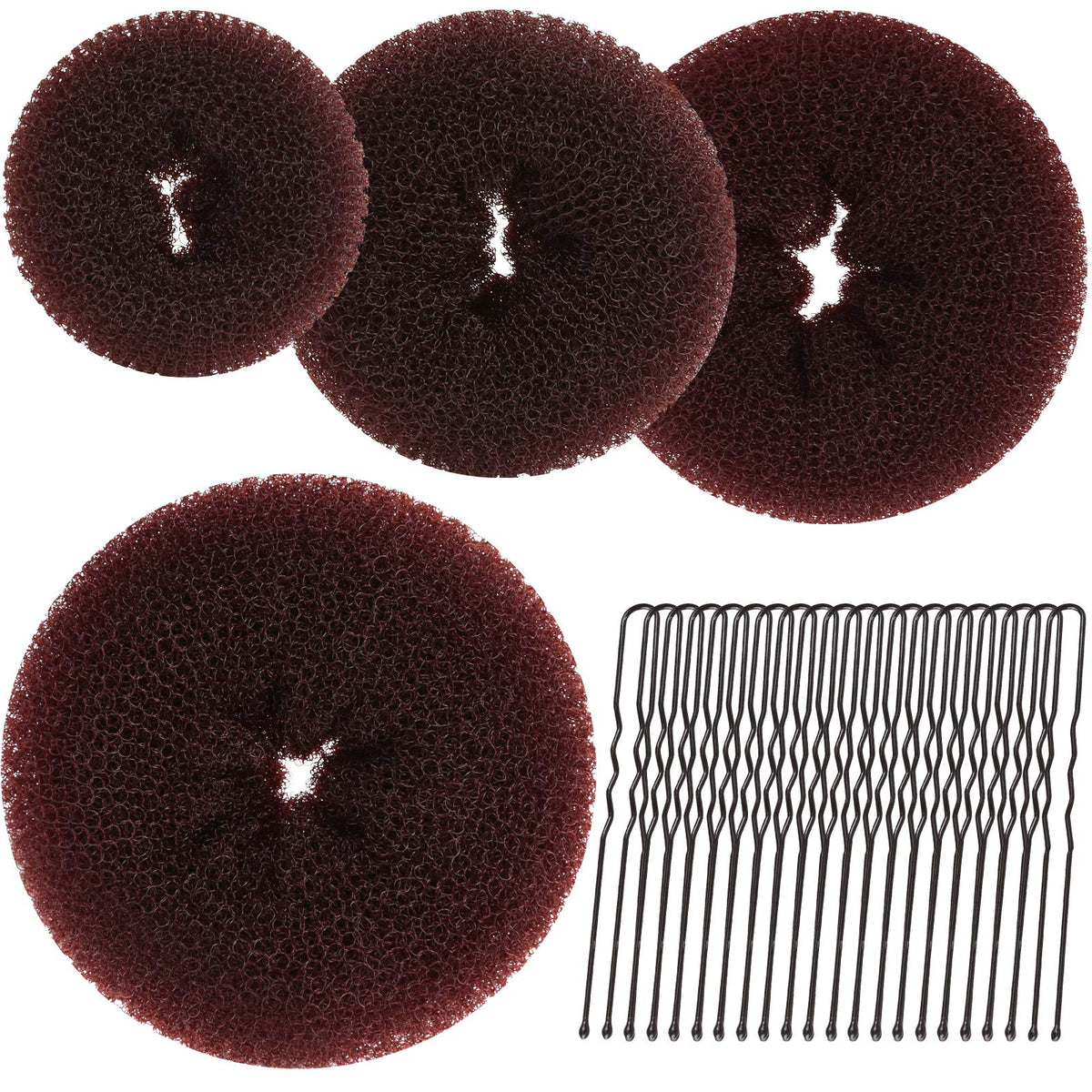 Teenitor Hair Bun Maker, Hair Buns for kids Girls, Hair Donuts, Ballet Bun Maker,4 Size, Light Brown