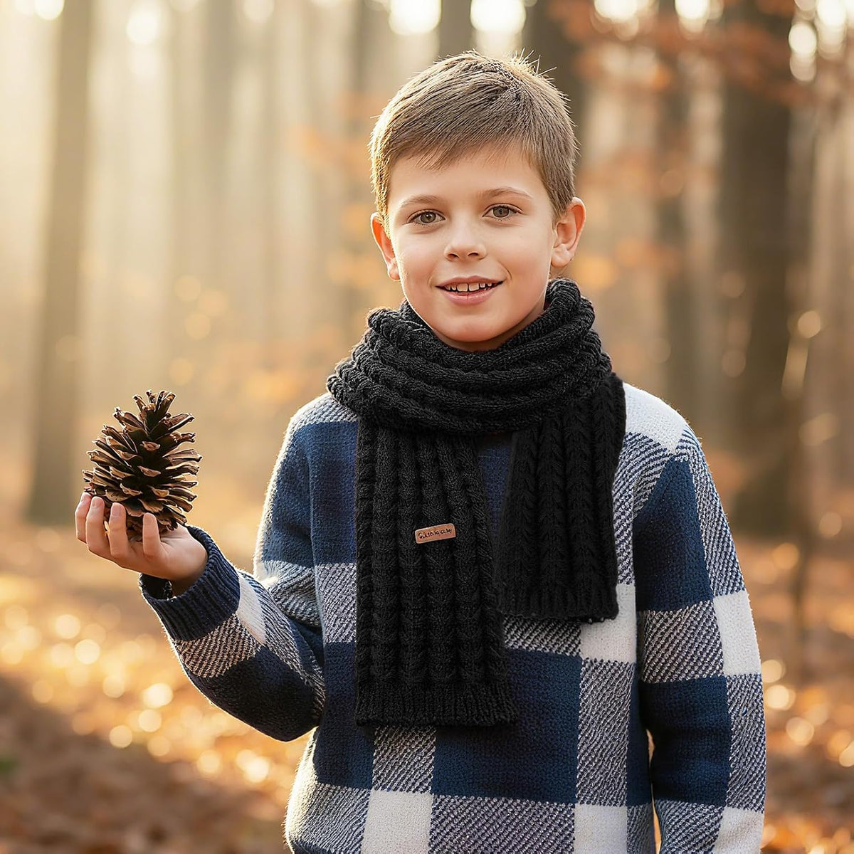 Grevosea Kids Knitted Scarf, Winter Fashion Solid Color Toddler Baby Warm Neck Wrap for Girls Boys 150 * 20cm/59.1 * 7.87inch