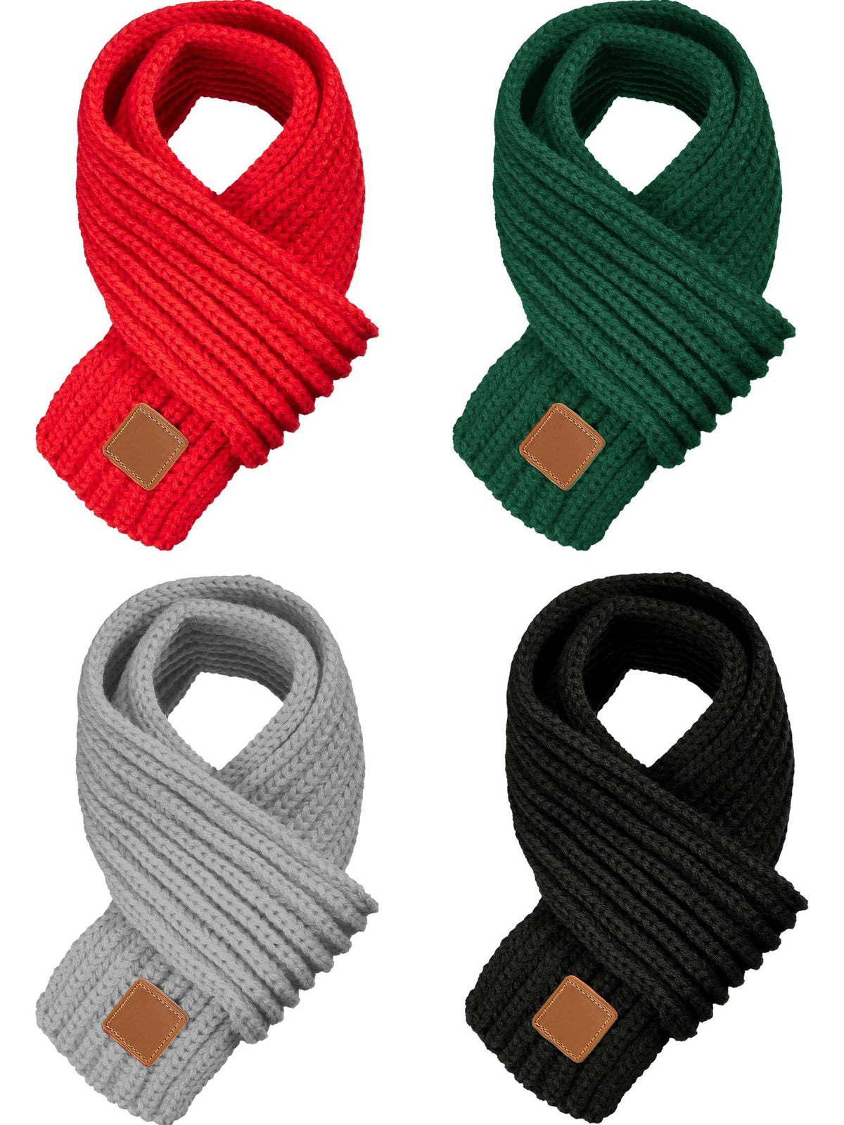 4 Pieces Kids Knitted Scarf Winter Solid Color Toddler Warmer Scarf for Boy Girl