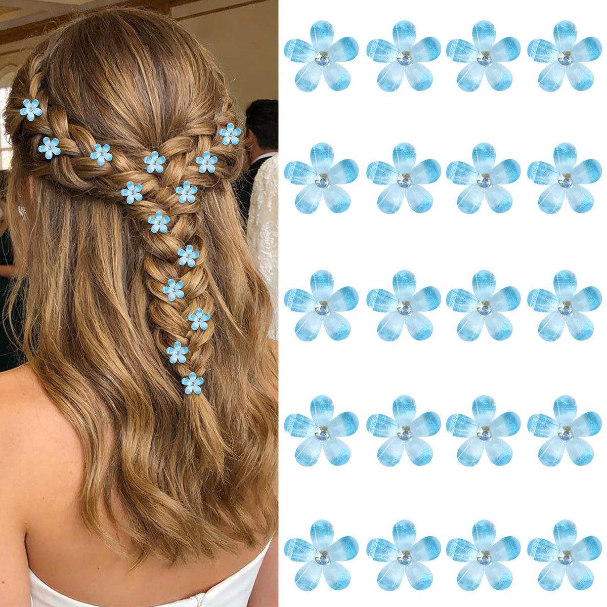 YISSION Colorful Rhinestone Hair Accessories - Mini Flower Hair Clips, Pins & Barrettes for Wedding, Bridal, Girls & Women