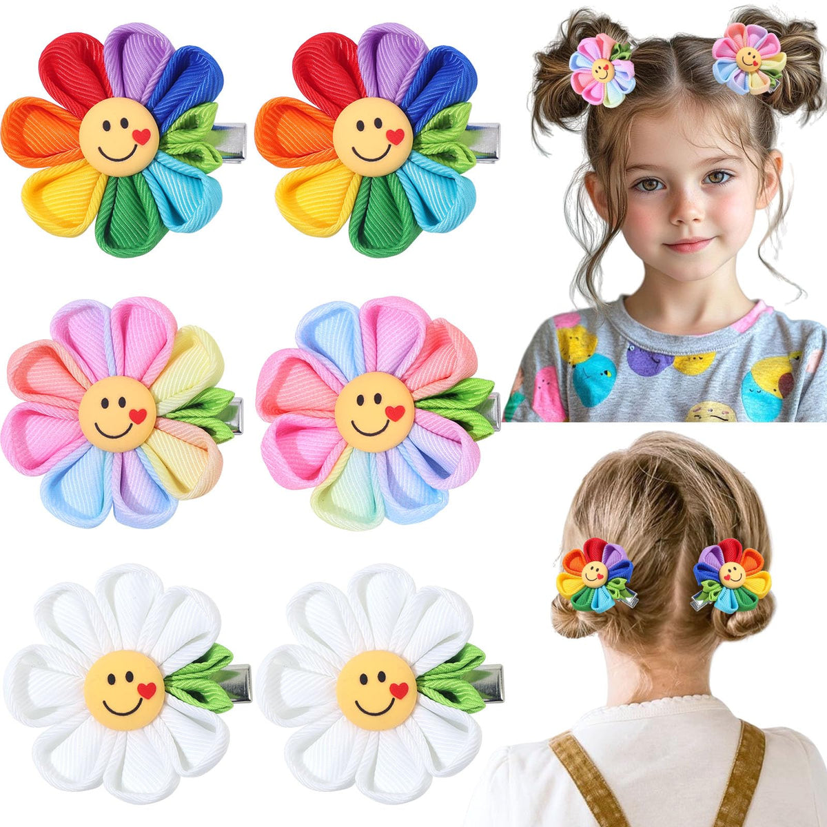 6PCS Halloween Hair Bows for Girls, Pumpkin Ghost Flower Hair Clips