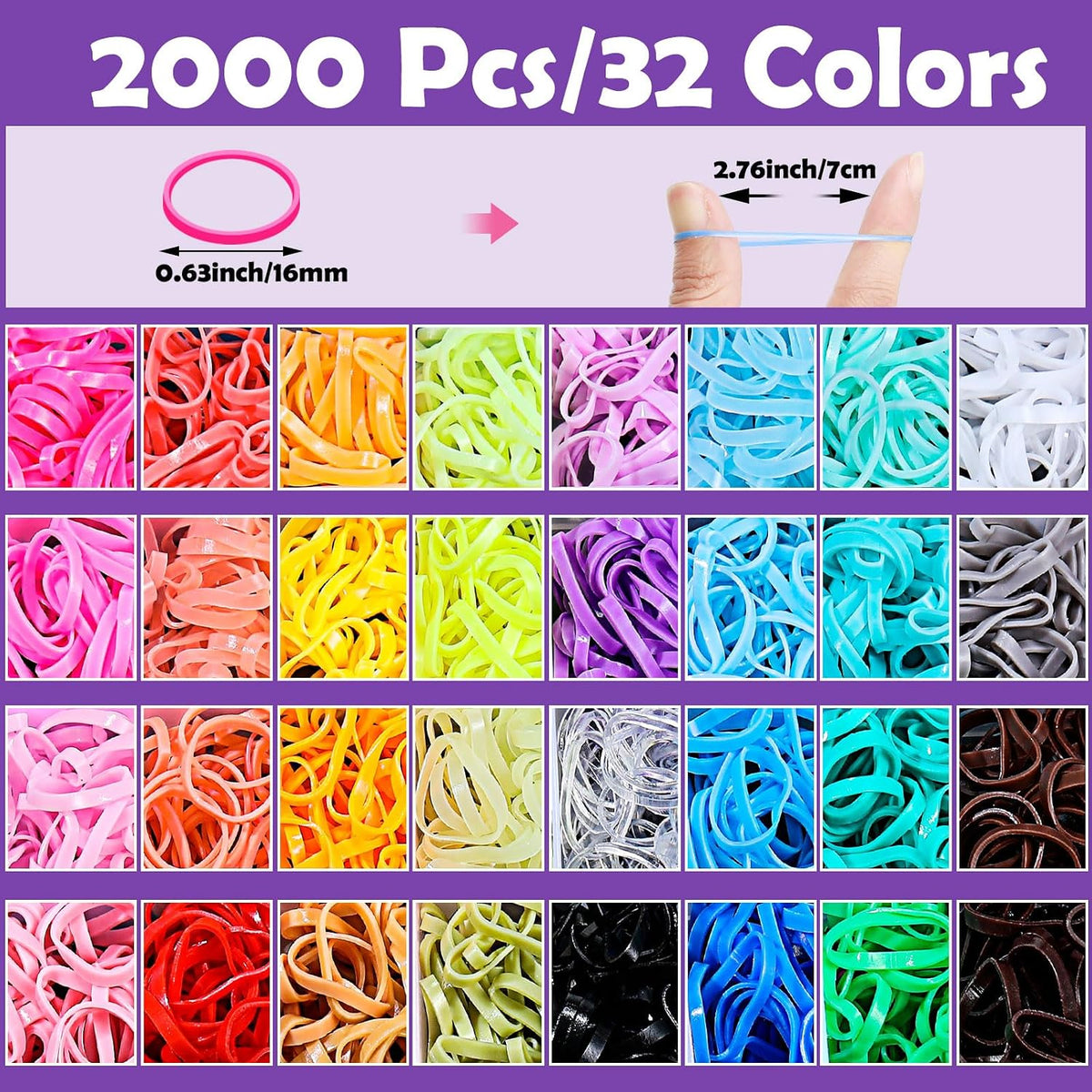 Auroray 32 Colors Small Hair Rubber Bands with 16 Styling Tools, 2000 Pcs Elastic Girl Baby Hair Ties, Mini Bands with Elastic Cutter, Hair Accessories Xmas Stuff for Girls Baby Toddlers Kids