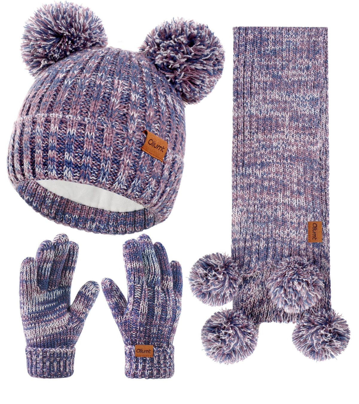 Kids Winter Hat Gloves Scarf Set, Knit Neck Warmer for Boys Girls Beanie & Mittens with 2 Sizes (2-8 & 9-15 Years)
