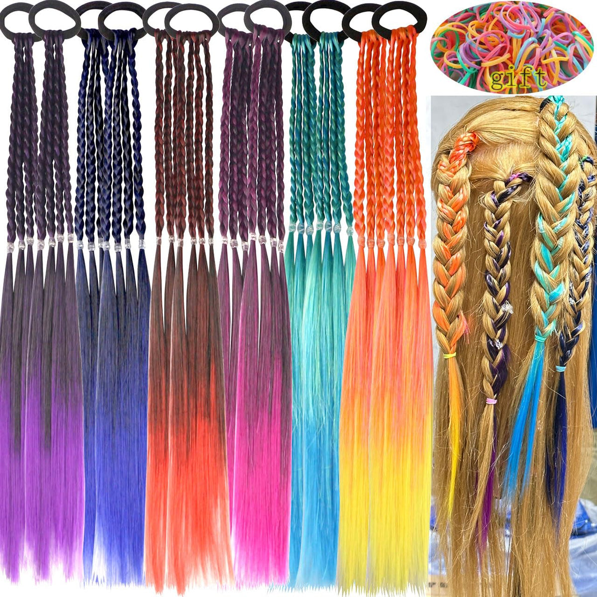 Girl hair accessories, children's colorful braided hair extensions