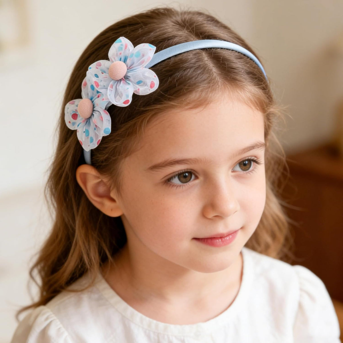 XIMA 11pcs Girls Pearl Flower Headbands,Non-Slip Hair Accessories for Kids