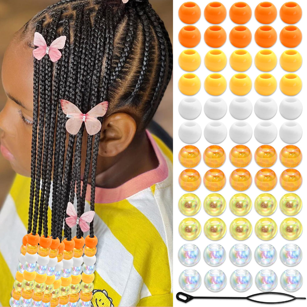 NAISKA 60PCS Blue Pink Hair Beads Purple Beads for Braids Iridescent Mermaid Dreadlock Pony Bead 3 Colors Loc Jewelry Summer Hair Accessories for Kids Girls