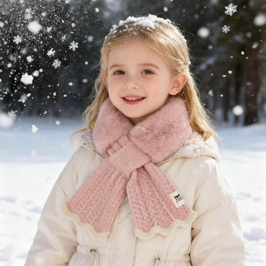 INOGIH Kids Girls Winter Fur-Collar-Scarf Cold-Weather Warm-Neck-Shrug for 5-10 Years Old