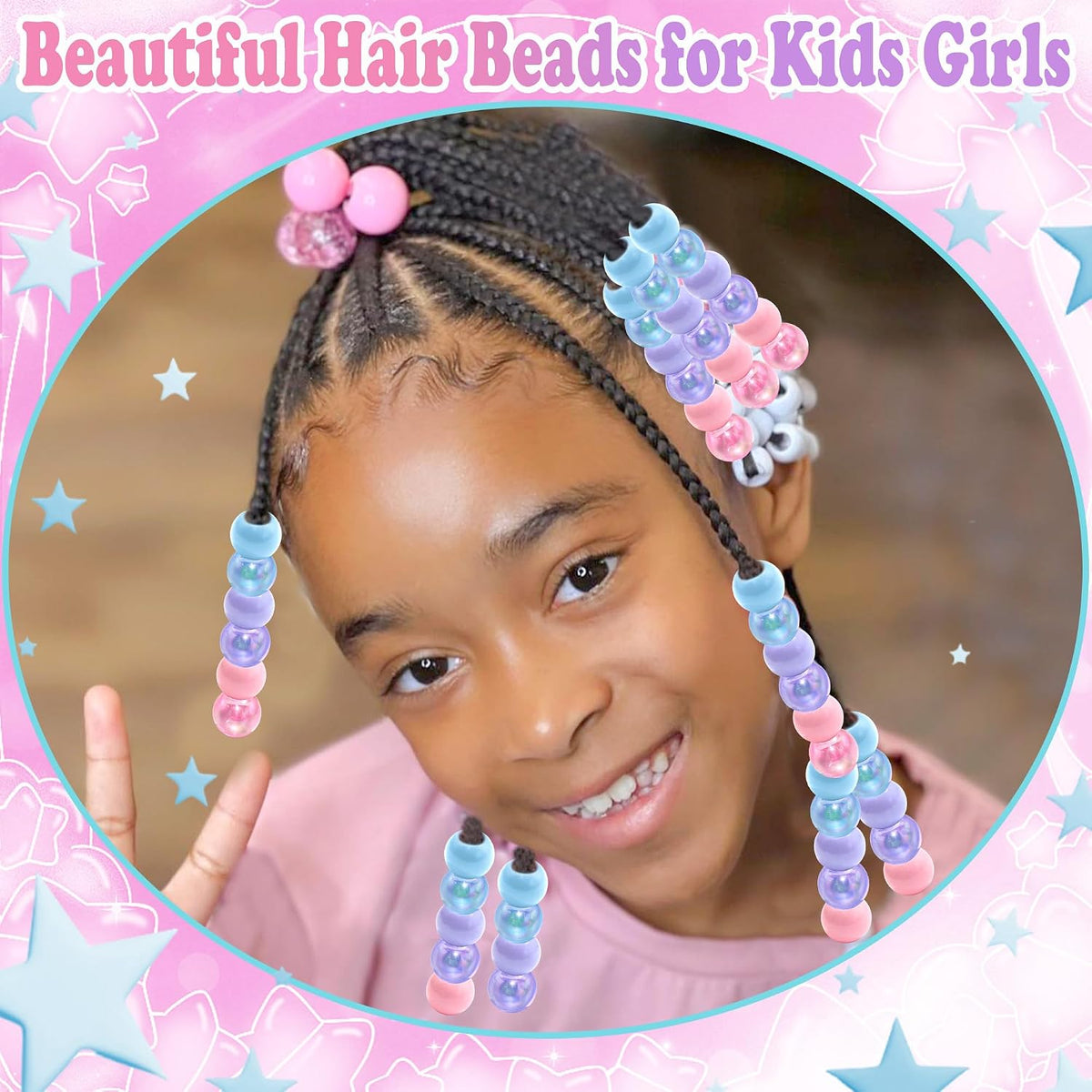 NAISKA 60PCS Blue Pink Hair Beads Purple Beads for Braids Iridescent Mermaid Dreadlock Pony Bead 3 Colors Loc Jewelry Summer Hair Accessories for Kids Girls