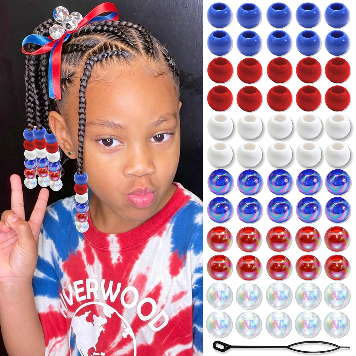 NAISKA 60PCS Blue Pink Hair Beads Purple Beads for Braids Iridescent Mermaid Dreadlock Pony Bead 3 Colors Loc Jewelry Summer Hair Accessories for Kids Girls