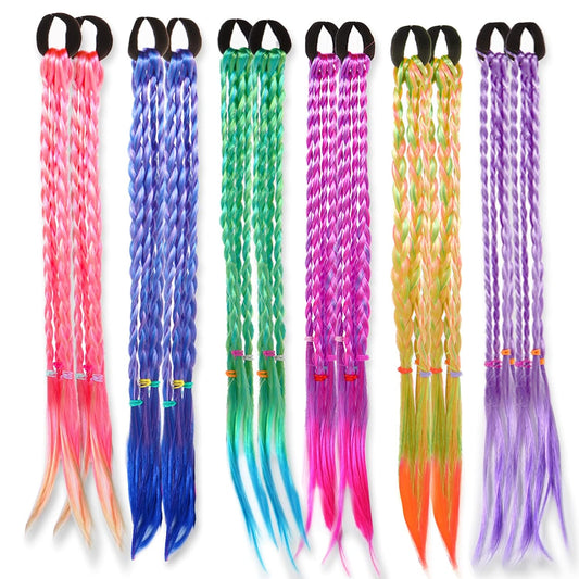 17 Inch Girls Rubber Bands Hair Extensions for Kids Crazy Hair Day Accessories Colorful Wigs Colored Braids for for Women Girls Hair with Rubber Bands Braided Synthetic Hairpieces Ponytail for 12pcs