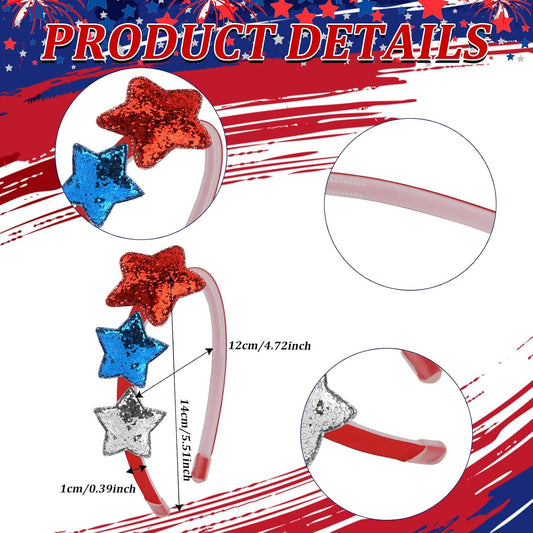Semato 6 Pcs Star Patriotic Headbands Red White and Blue 4th of July Hair Accessories ndependence Day Themed Headband for Women Girls
