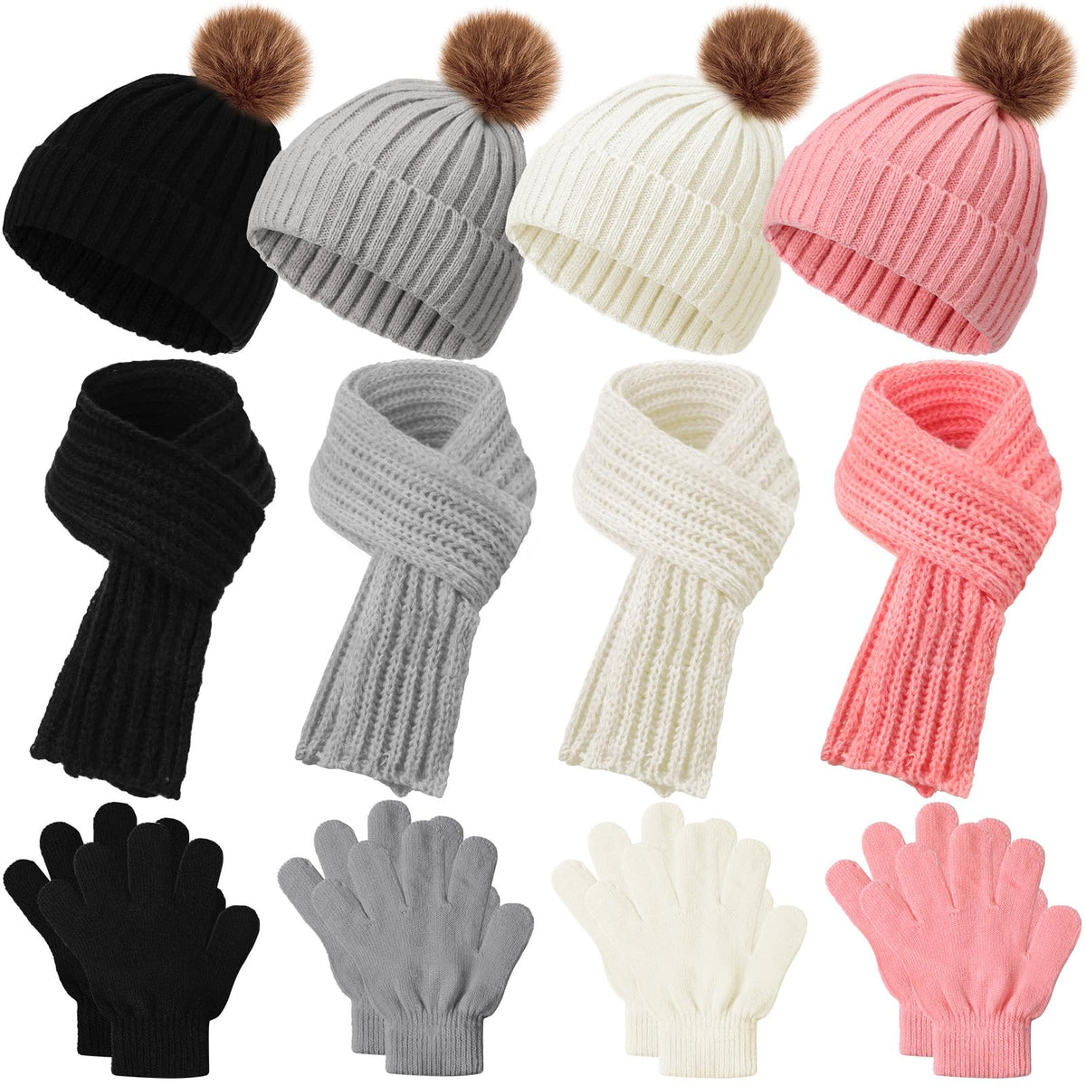 Liitrsh 4 Sets Kids Winter Hat Scarf Gloves Set for Girls