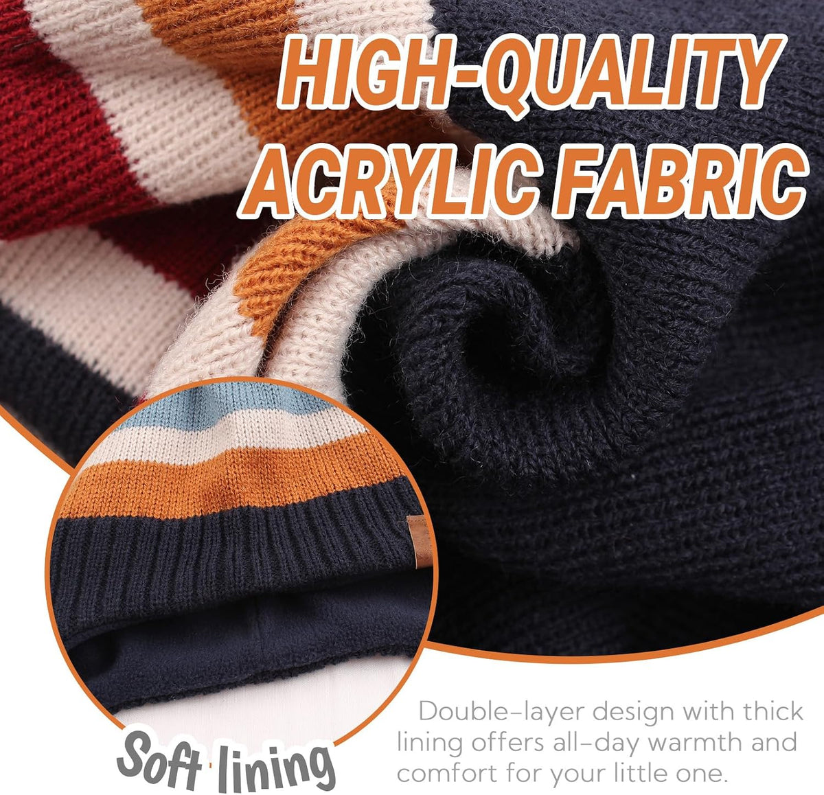 JANGANNSA Knitted Baby Hat Scarf Winter Warm Boy Girl Beanie Fleece Lining