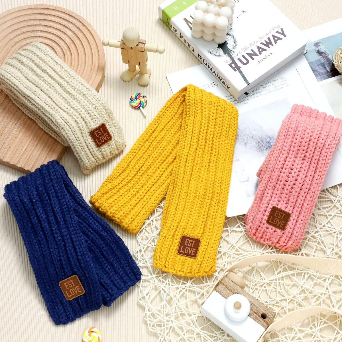 4 Pieces Kids Scarf Winter Knitted Kids Scarves Solid Color Neck Warmer for Children