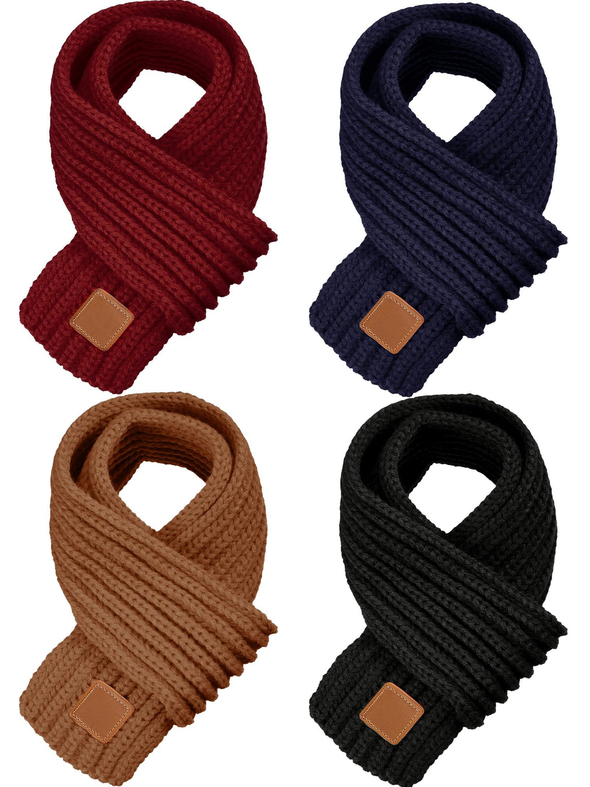 4 Pieces Kids Knitted Scarf Winter Solid Color Toddler Warmer Scarf for Boy Girl