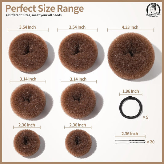 Teenitor Hair Bun Maker, 7pcs Bun Donuts for hair Buns(1 Extra-Large, 2 Large, 2 Medium, 2 Small), Light Brown