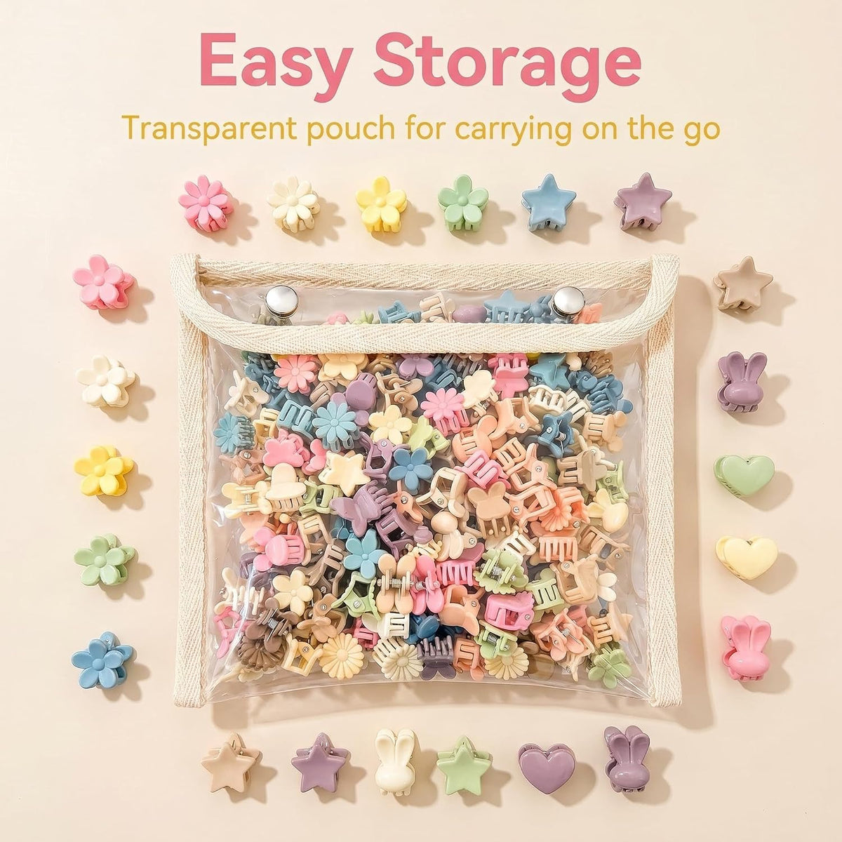 100 Pcs Mini Hair Clips for Girls, Cute Pastel Flower & Animal Design Clips, Durable Plastic Hair Accessories for Toddlers and Kids