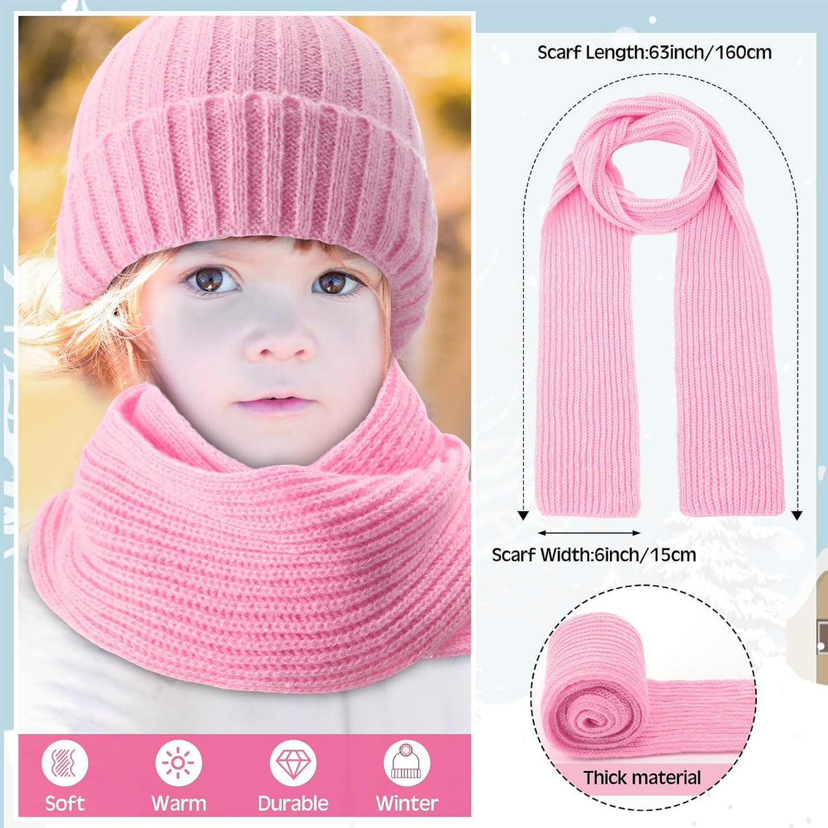 JaGely 2 Sets Kids Winter Hat Gloves Scarf Set Girls Boys
