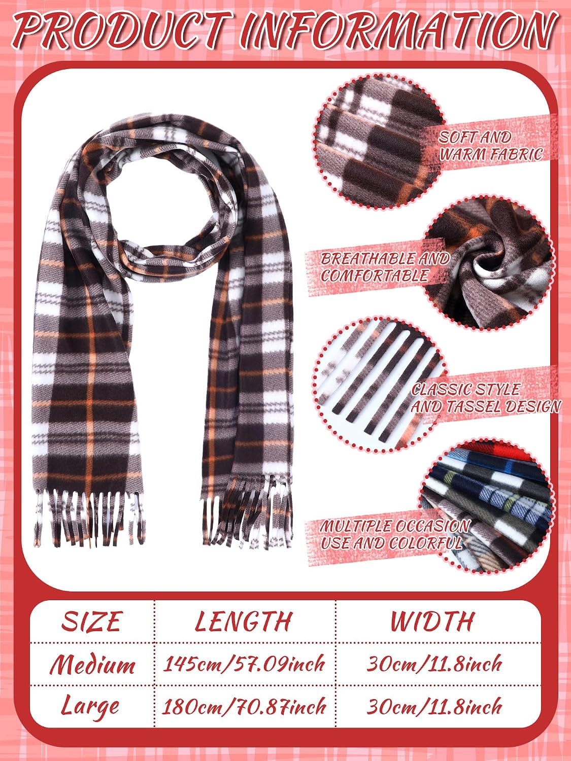 Fourluoo 8 Pcs Kids Winter Scarf Buffalo Plaid Kids Scarves Christmas Warm Shawls Scarves Parent Child Scarf for Boys Girls