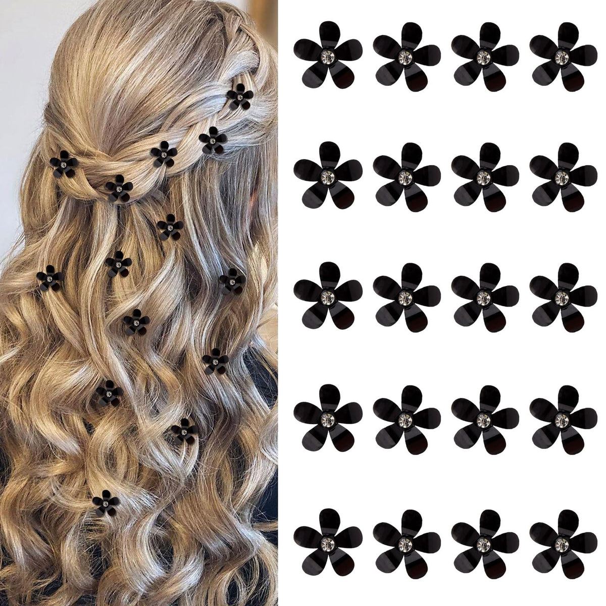 YISSION Colorful Rhinestone Hair Accessories - Mini Flower Hair Clips, Pins & Barrettes for Wedding, Bridal, Girls & Women