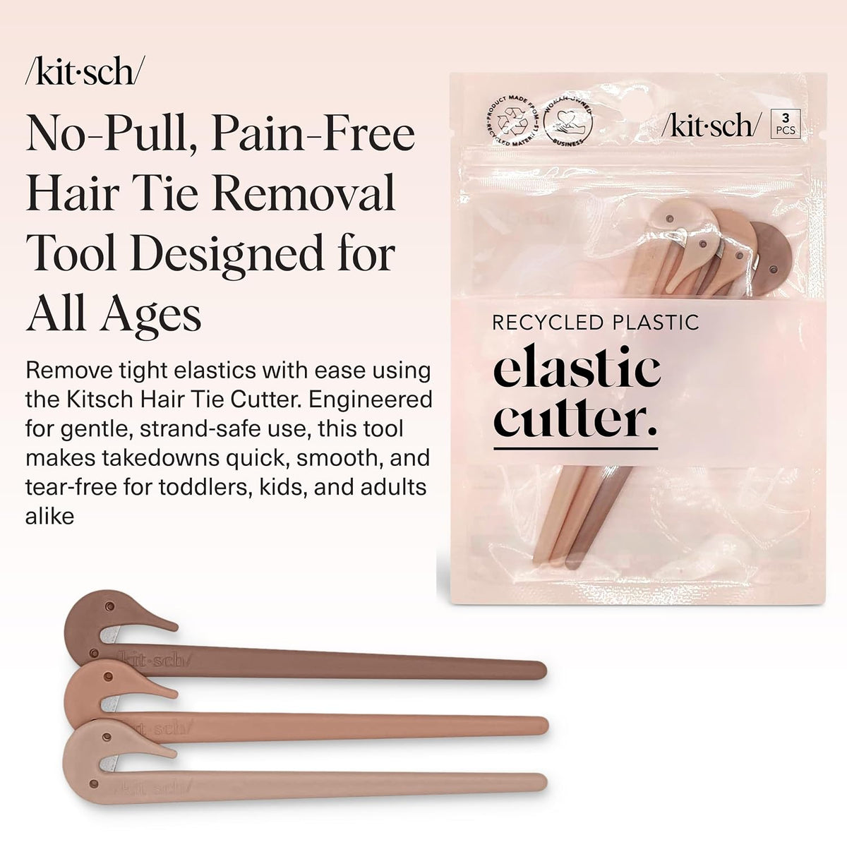 Kitsch Elastic Hair Tie Cutter Tool - Multicolor, 3pc Set
