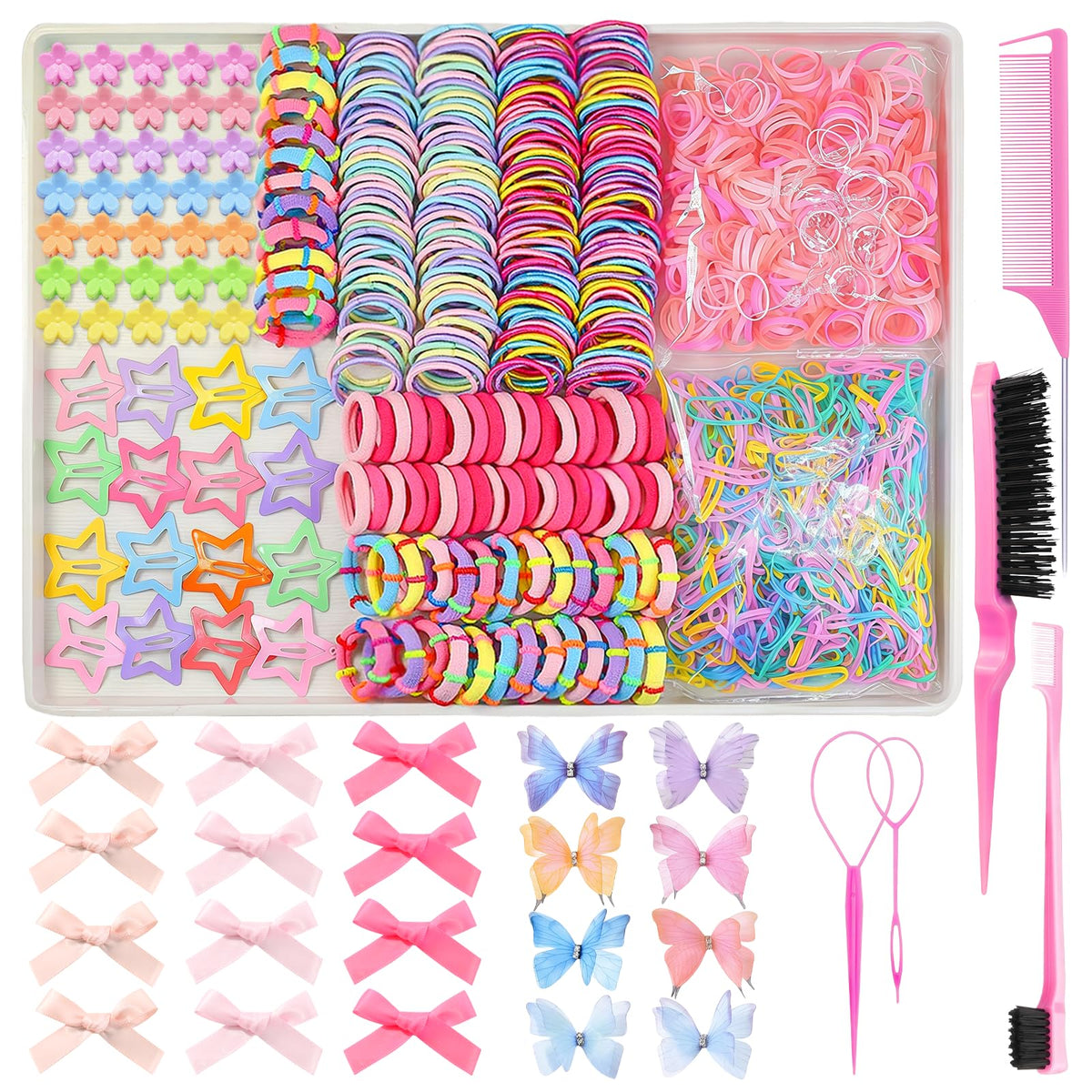 900 PCS Colorful Hair Ties for Girls Hair Accessories Set