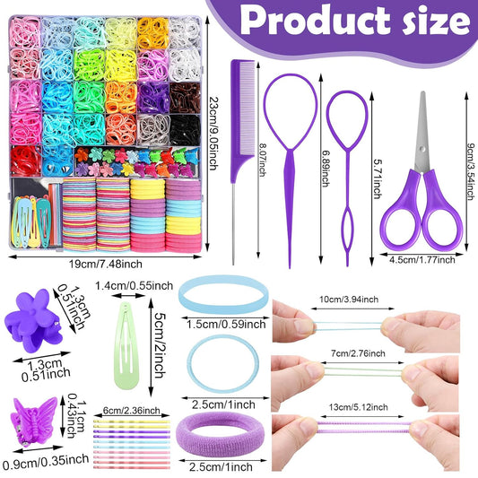 Auroray Hair Accessories for Girls, 2194 Pcs Colorful Elastic Hair Ties Set with Rubber Bands Butterfly Hair Clips Bobby Pins Hair Styling Tools Hair Tie Cutter Hair Stuff for Toddler, Baby, Kids