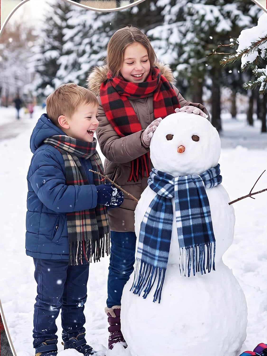 Bencailor 4 Pcs Kids Winter Scarf Kids Buffalo Plaid Scarves Christmas Warm Shawls Scarves Parent Child Scarf for Boys Girls