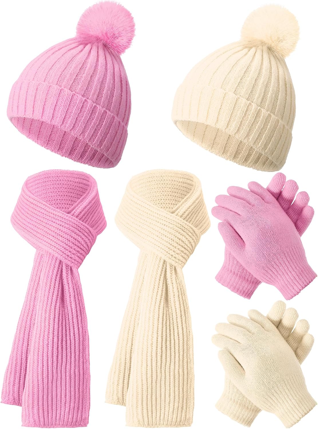JaGely 2 Sets Kids Winter Hat Gloves Scarf Set Girls Boys