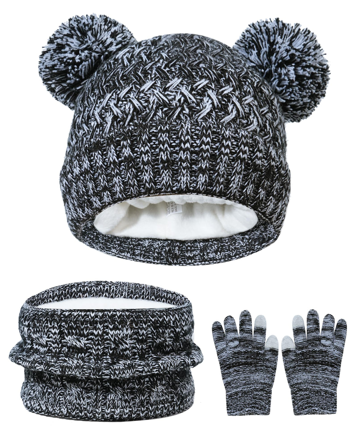 Girls Winter Set,Kids 2-14 Beanie Cap Pom Neck Warmer Gaiter Fleece Lined