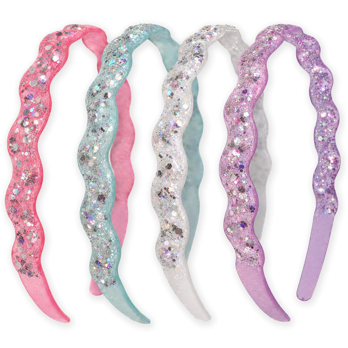 FROG SAC 4 Thin Headbands for Girls - Glitter Sparkle Headband Set for Kids