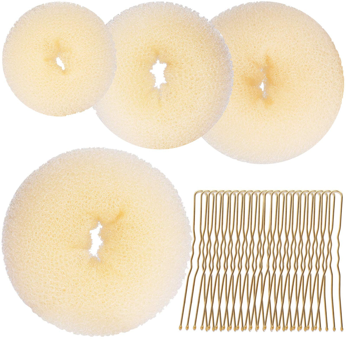 Teenitor Hair Bun Maker, Hair Buns for kids Girls, Hair Donuts, Ballet Bun Maker,4 Size, Light Brown