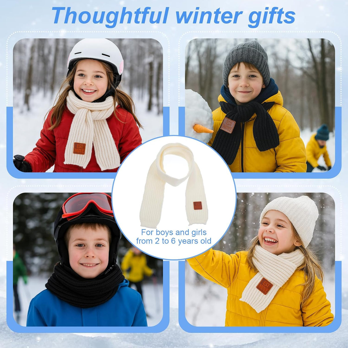 2Pcs Warm Kids Winter Knit Scarves, Soft Knitted Neck Warmer Toddler Scarf, Child Warm Scarves Wrap for Boys Girls