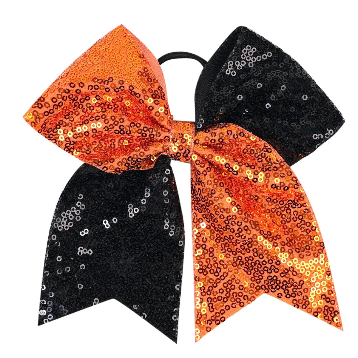 Bow Hair Tie for Girls Large Cheer Bow Sequins Ponytail Women Teen Girls Cheerleading Ribbon Holder Hair Band (Black + Orange)