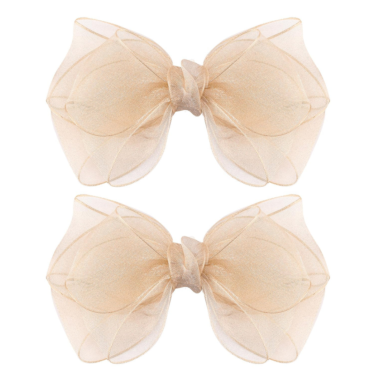 5.5-Inch Organza Double Hair Bows Alligator Clips Hair Accessories for Girls Toddler Kids Children Teens -Champagne Gold