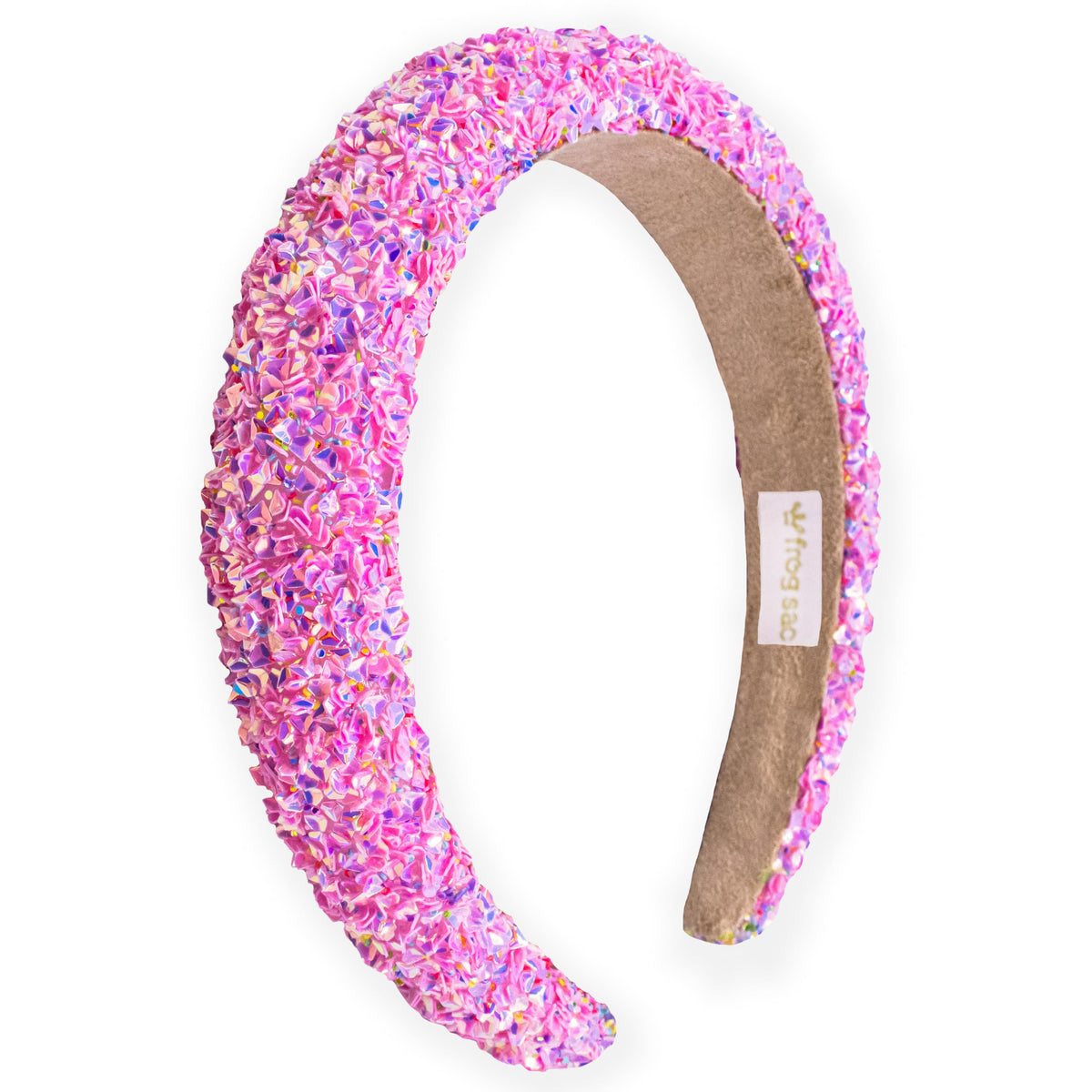 FROG SAC Sequin Headband for Girls, Sparkly Puffy Hair Band for Kids, Padded Toddler Head Bands, Sparkle Girl Hair Accessories (Rainbow, Child)
